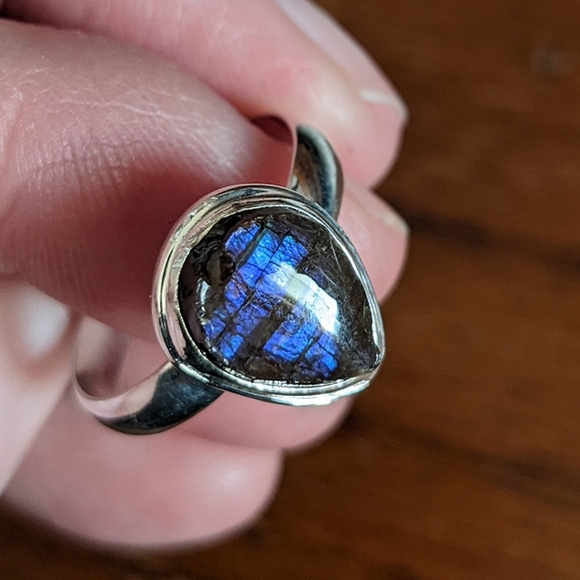 Ammolite Blue Fire, 925 Silver Ring, 8.5 - Picture 3 of 8